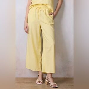 LC Lauren Conrad Linen Wide Leg Pull-On Yellow Pants Women size XS Drawstring